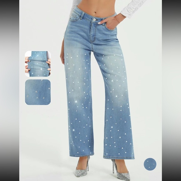 NWT Paola Riboni High Waist Rhinestone Jeans size M - Picture 3 of 13